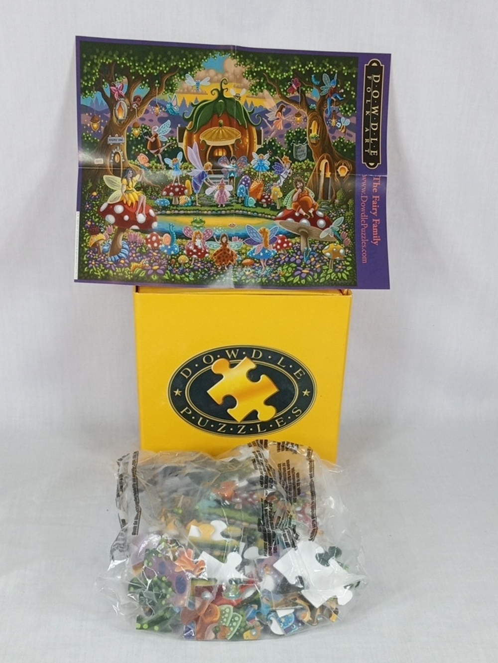 Folk Yellow Box Fairy Garden Puzzle with Colorful Artwork NWT